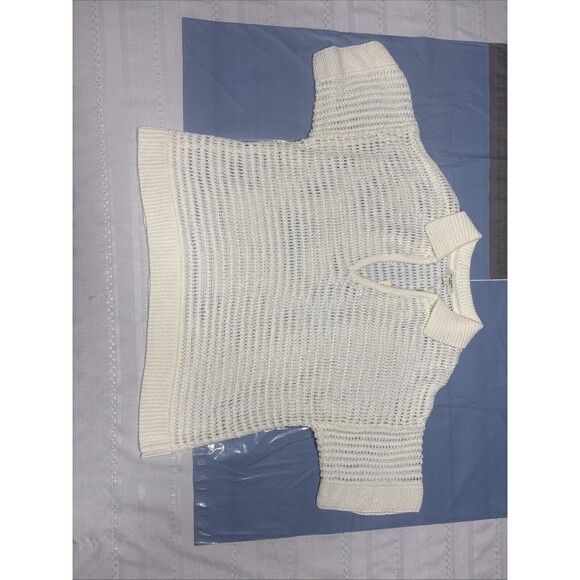 NWT -Max Studio London Open Weave V Neck Cream Sweater -Size Large - Picture 3 of 10